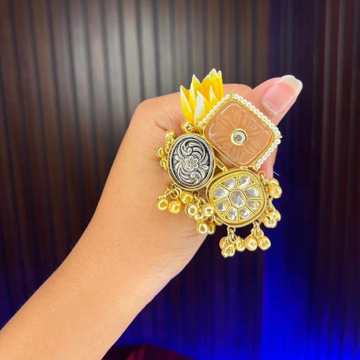 Naira Adjustable Kashmiri Ring (Peach)