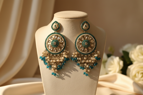 Aarohi Kundan Earrings (Blue)