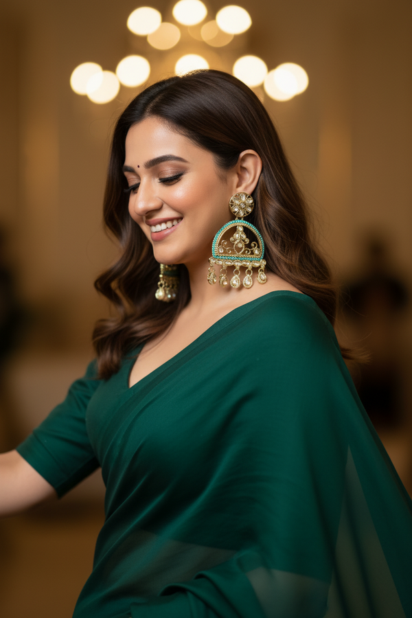 Mahi Kundan Earrings (Sea-blue)
