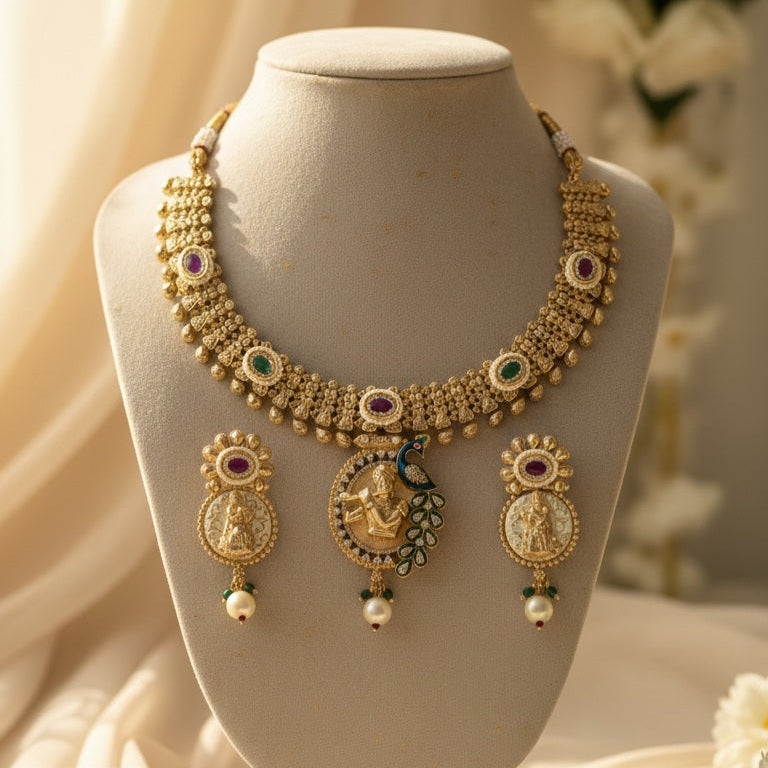 Govind Necklace (Green-Pink)