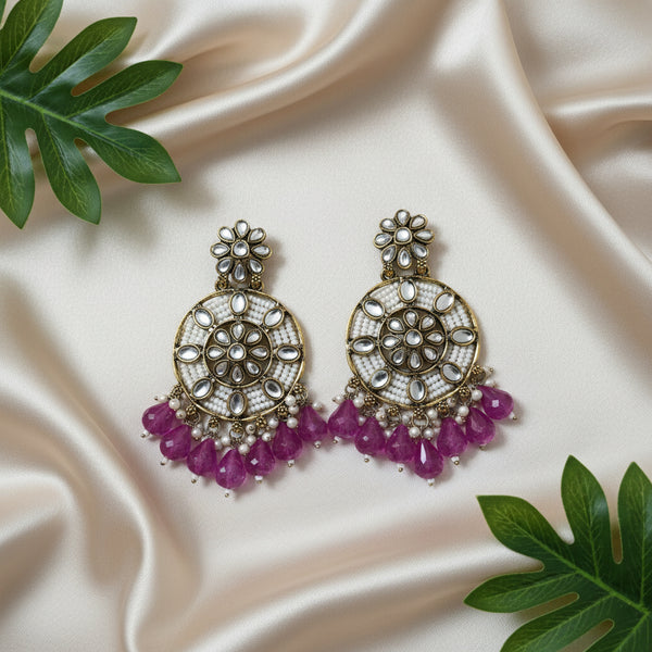 Siya Kundan Earrings (Rani -pink)