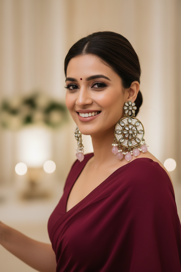 Siya Kundan Earrings (Light-pink)