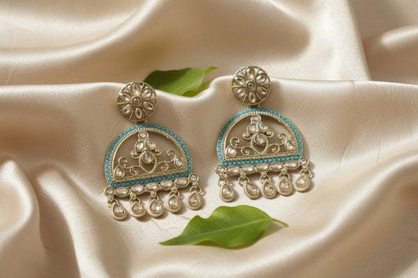Mahi Kundan Earrings (Sea-blue)