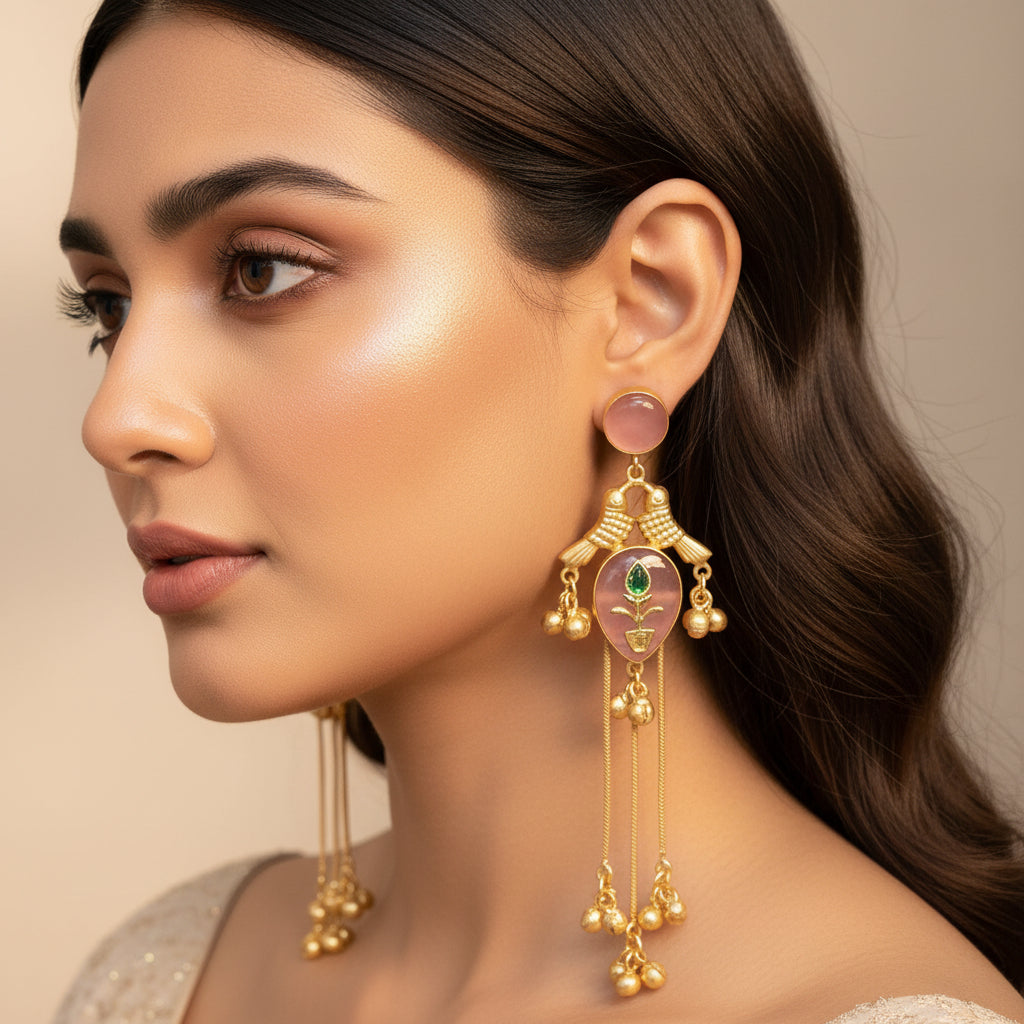 Gulnaar Kashmiri Earrings (Light-pink)
