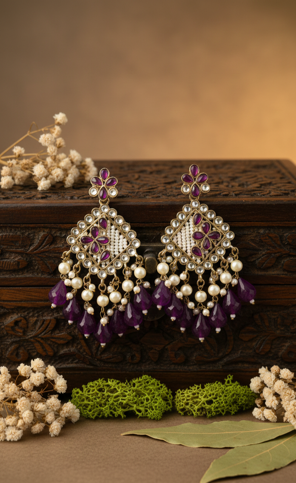 Ziya Kundan Earrings (Purple)