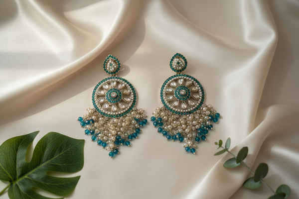 Aarohi Kundan Earrings (Blue)