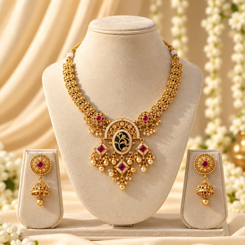 Shahi Necklace (Pink-Green)