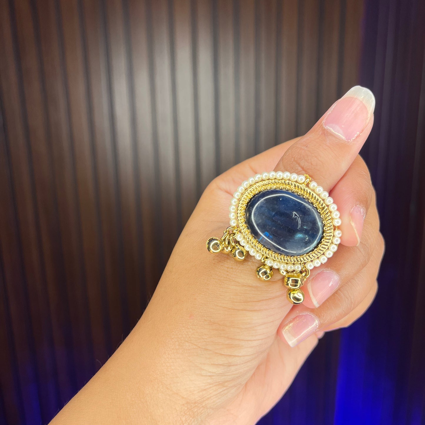 Nia Adjustable Kashmiri Ring (Blue)