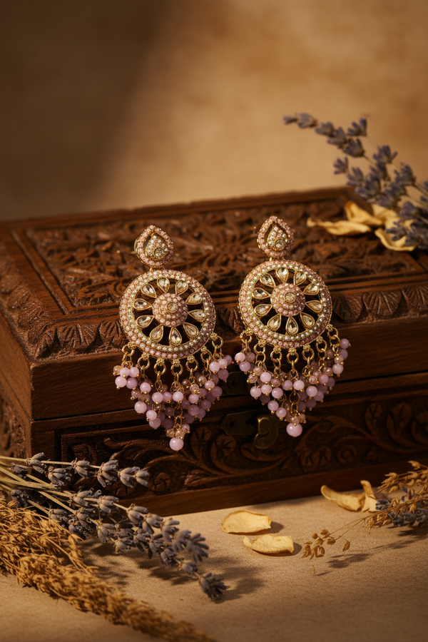 Aarohi Kundan Earrings (Light-Pink)