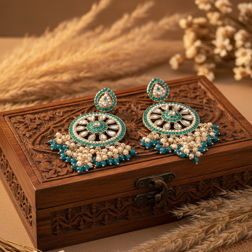 Aarohi Kundan Earrings (Blue)