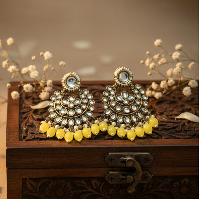 Diya Kundan Earrings (Yellow)