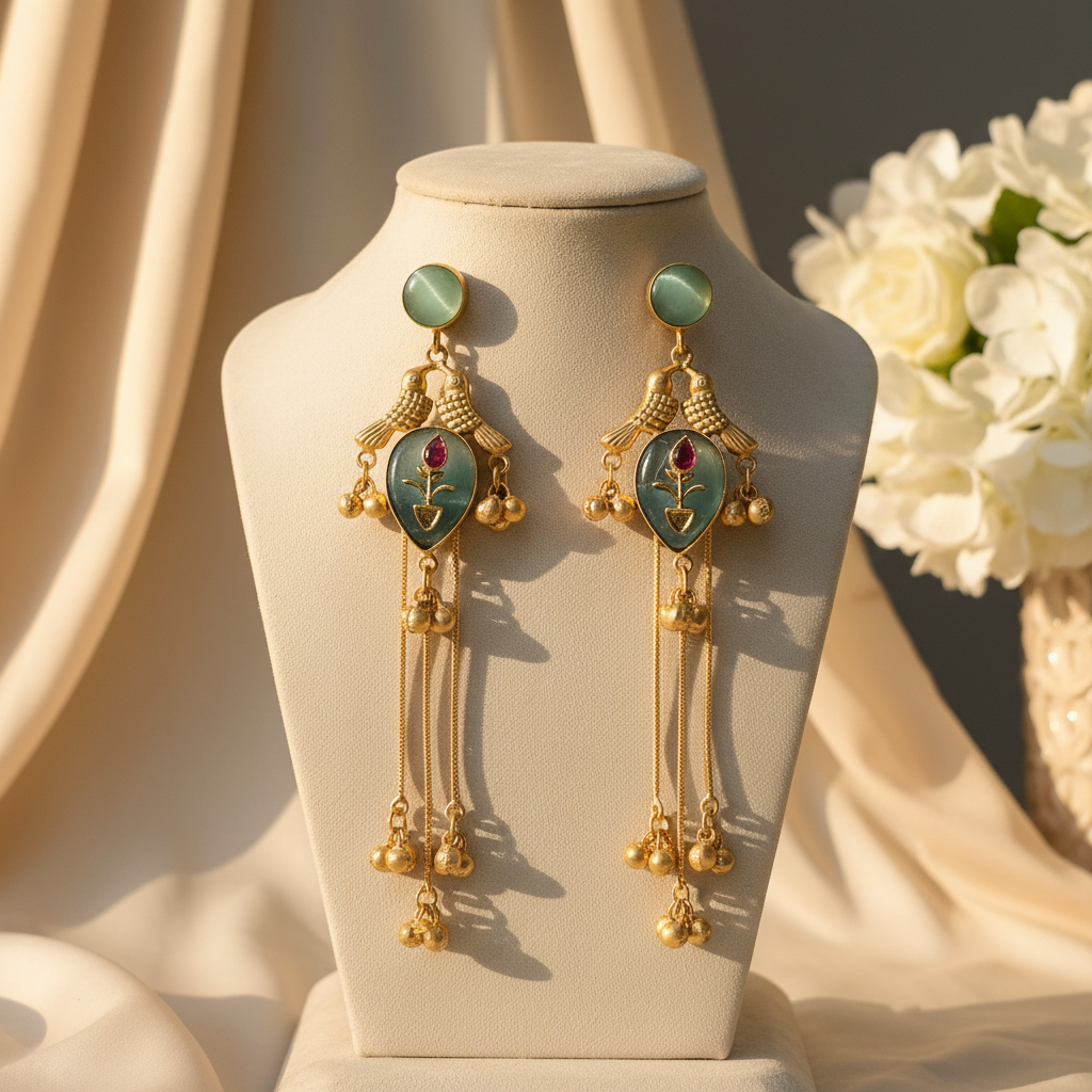 Gulnaar Kashmiri Earrings (Sea Blue)