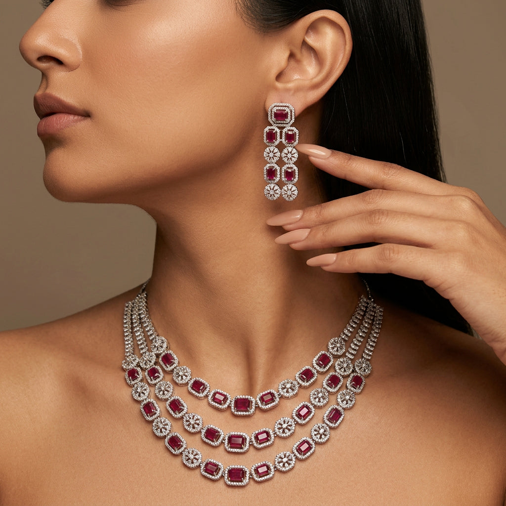 Kiara AD Necklace Set (Pink)