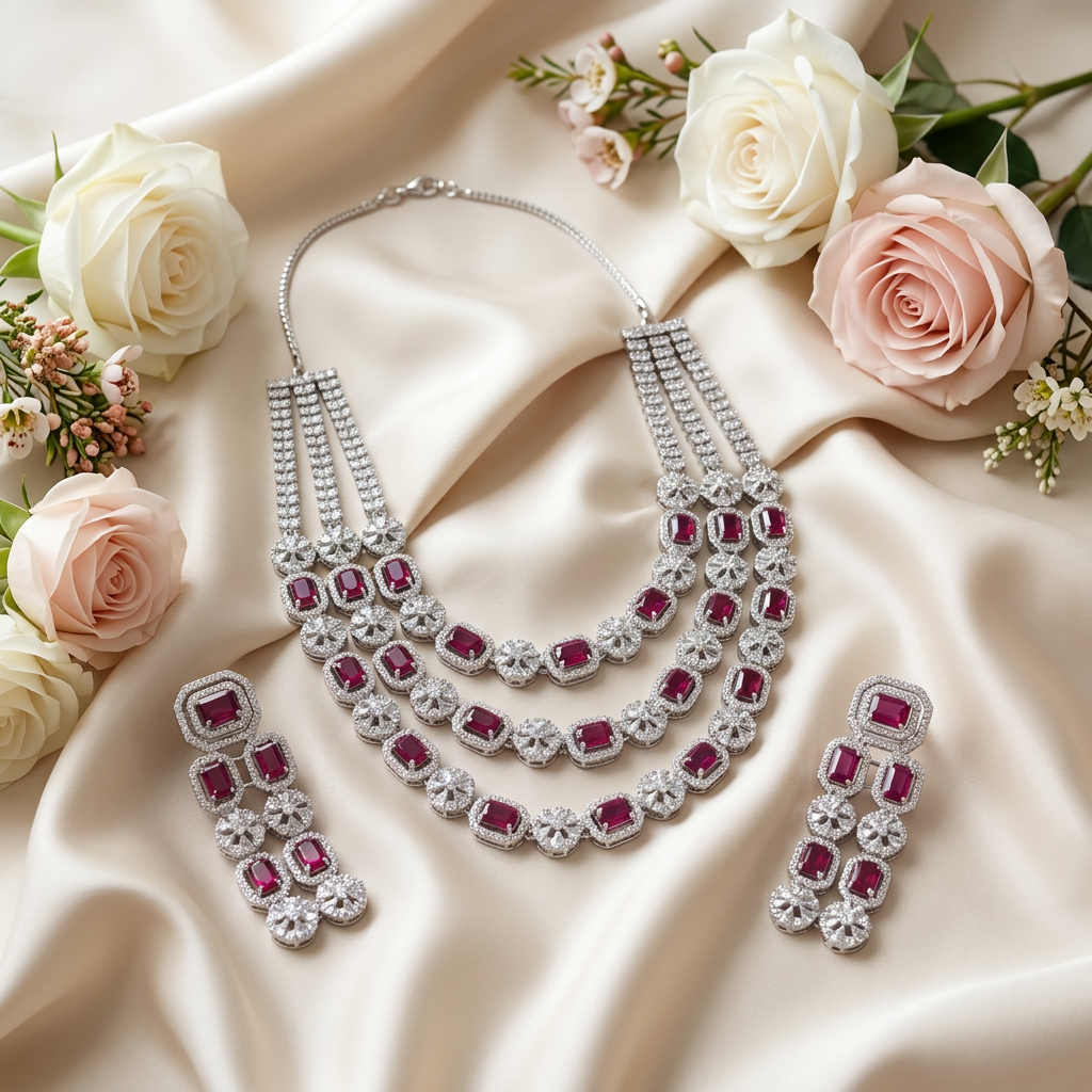 Kiara AD Necklace Set (Pink)