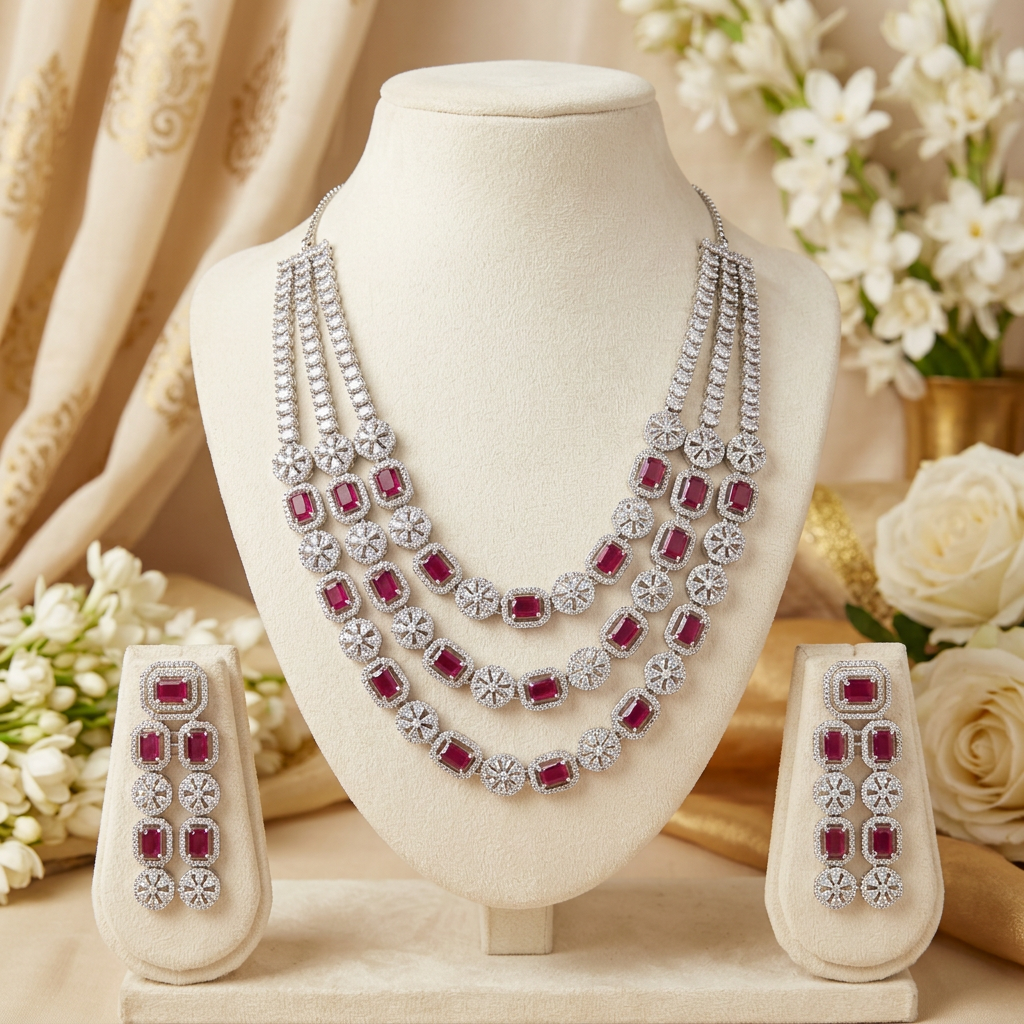 Kiara AD Necklace Set (Pink)