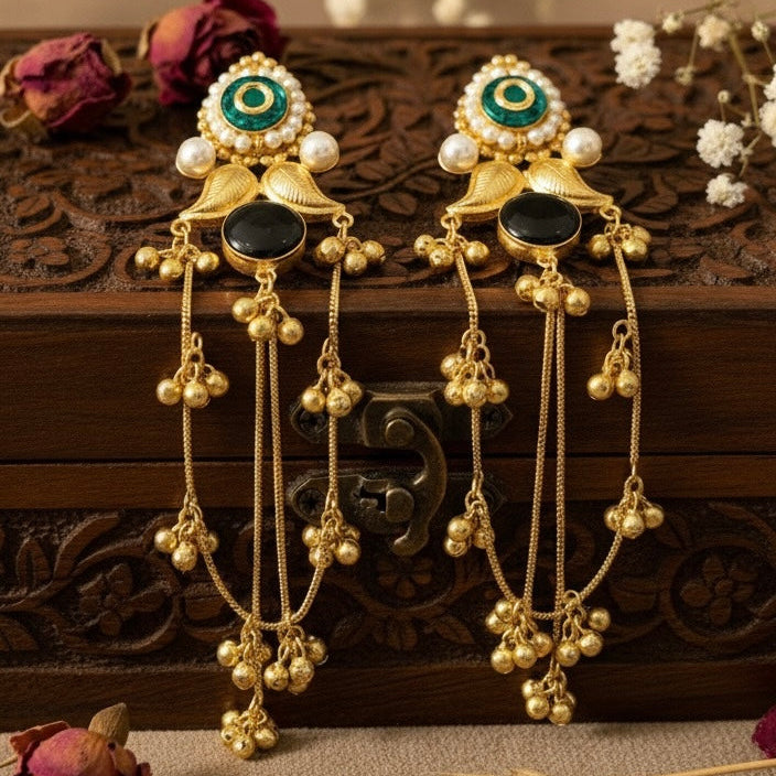 Aarzu Kashmiri Earrings (Green and Black )