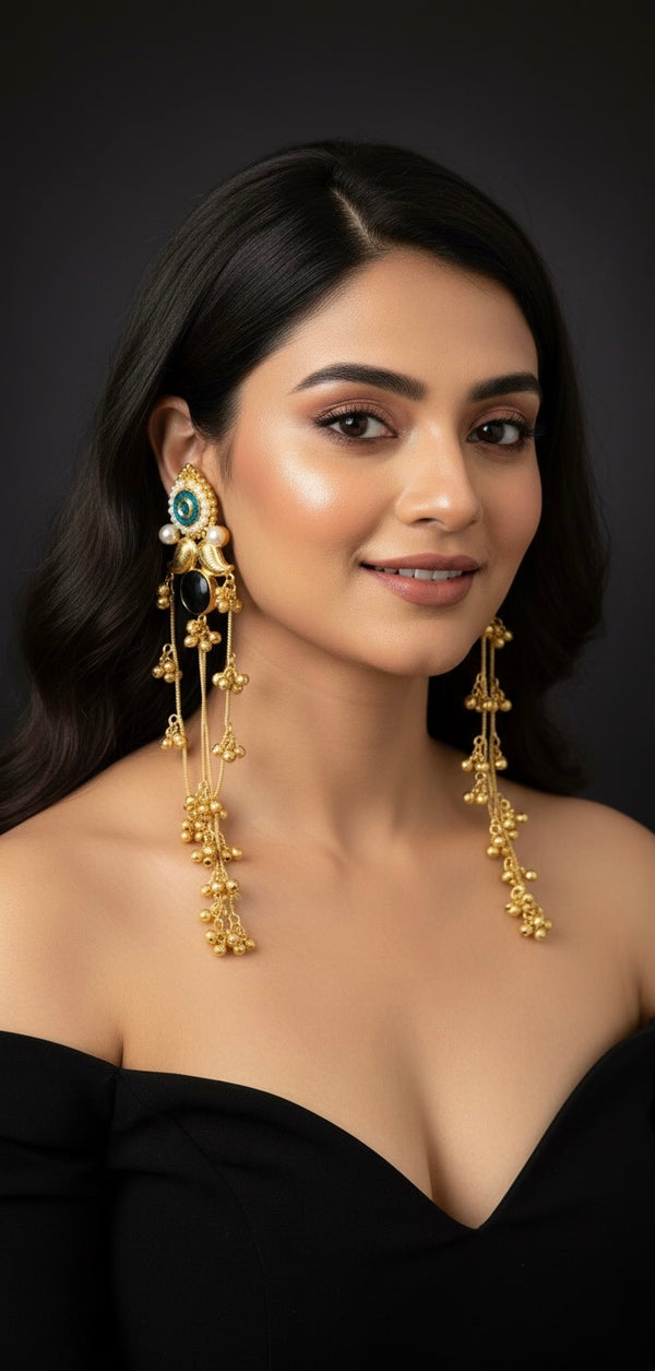 Aarzu Kashmiri Earrings (Green and Black )