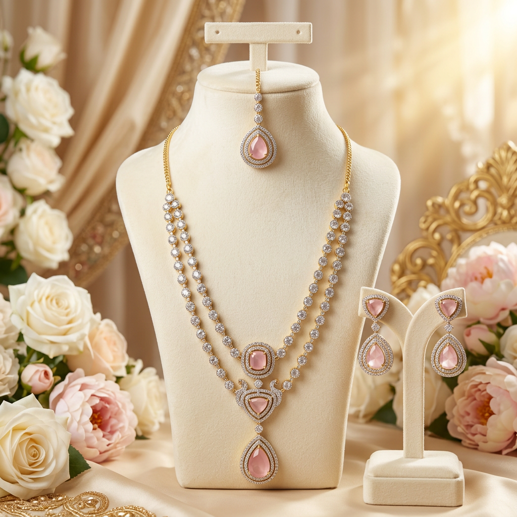 Tanisha AD Necklace Set (Light Pink)