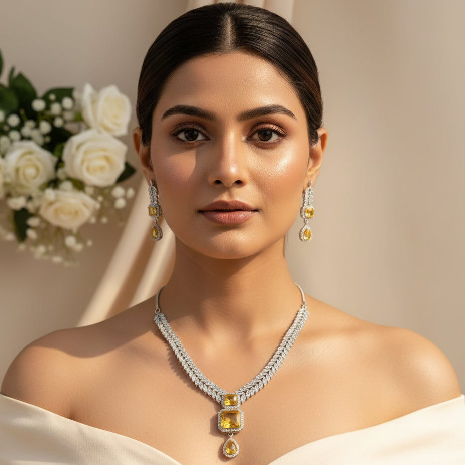 Regal Vine AD Necklace (Yellow)