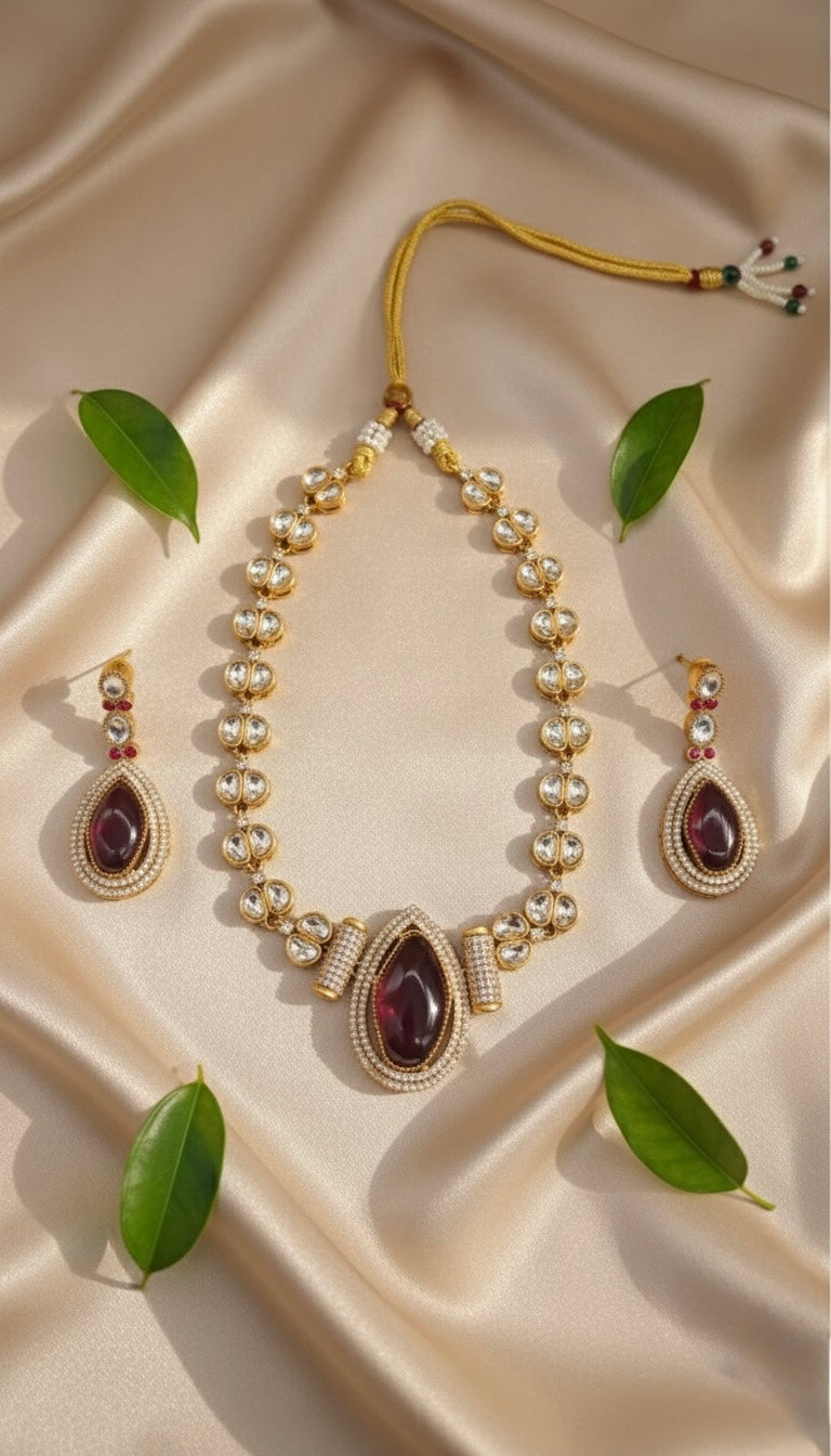 Naira Kundan Necklace (Wine)