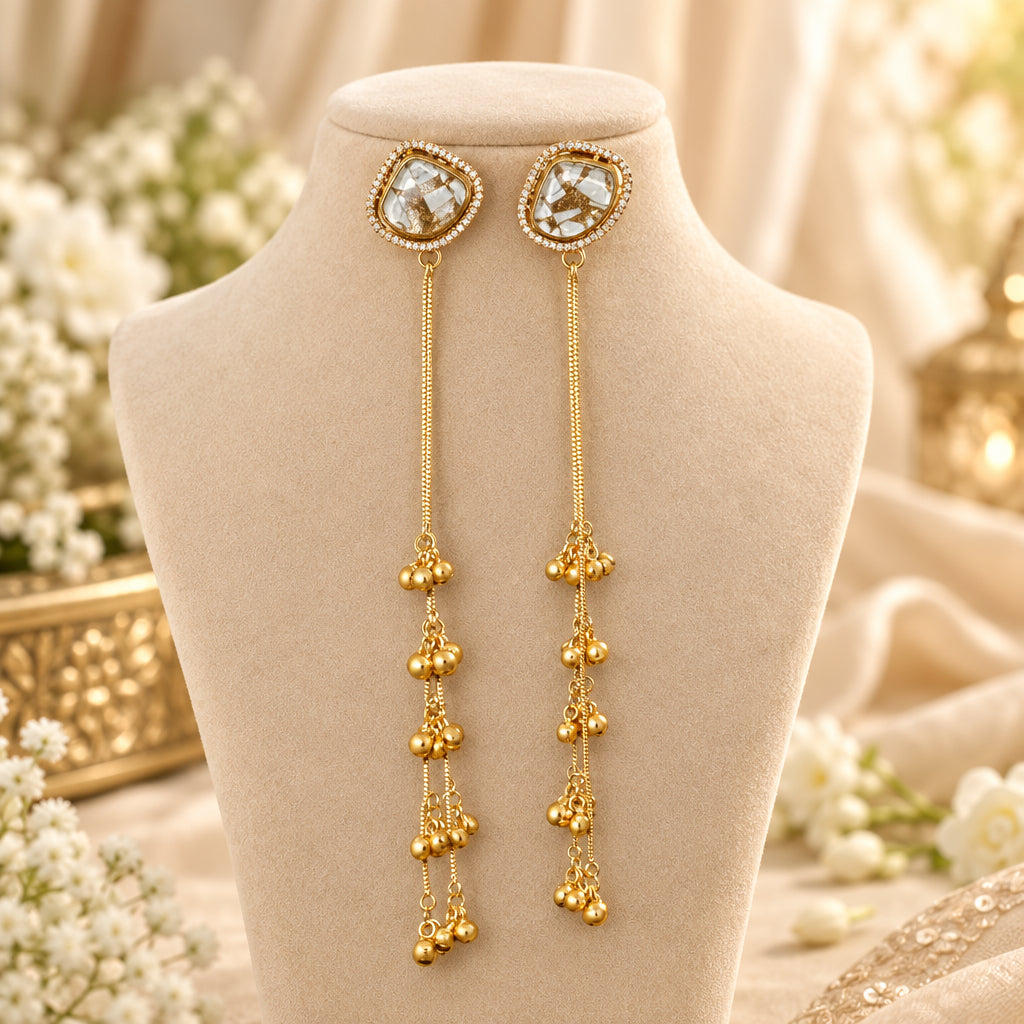Nandani Kashmiri Earrings (White-Golden)