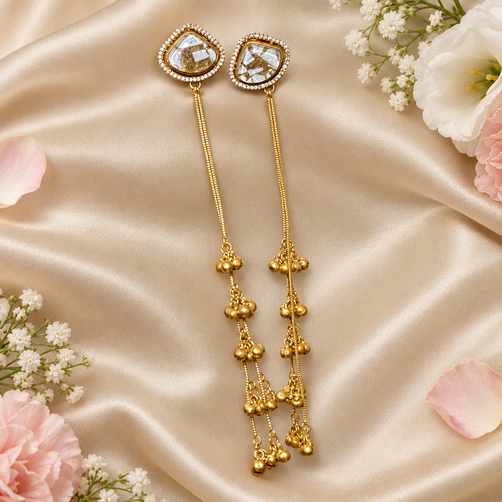 Nandani Kashmiri Earrings (White-Golden)