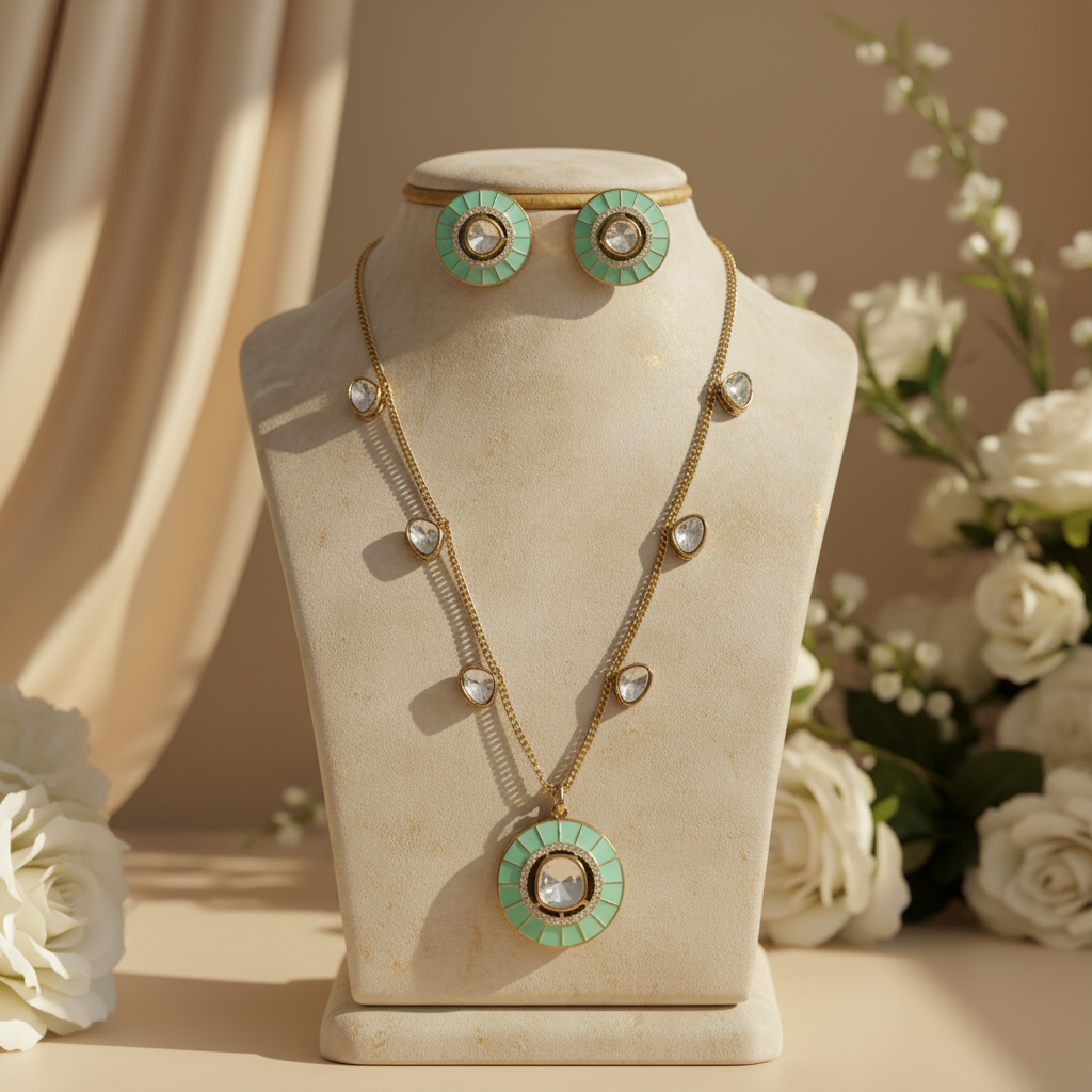 Royal Kundan Necklace (Mint Green)