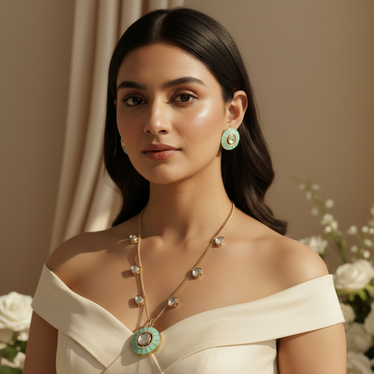Royal Kundan Necklace (Mint Green)
