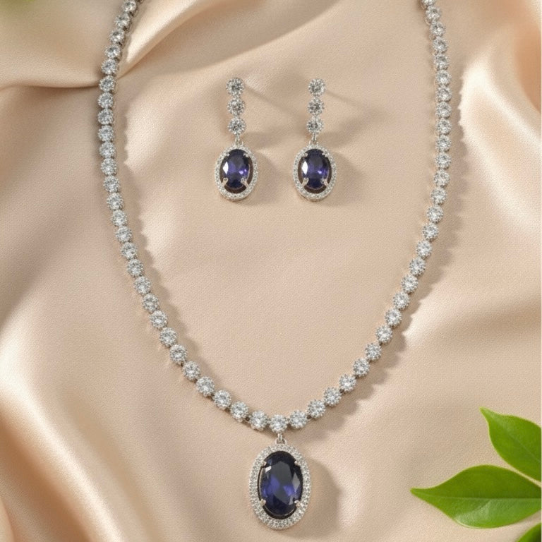 Regal Solitaire AD Necklace (Blue)