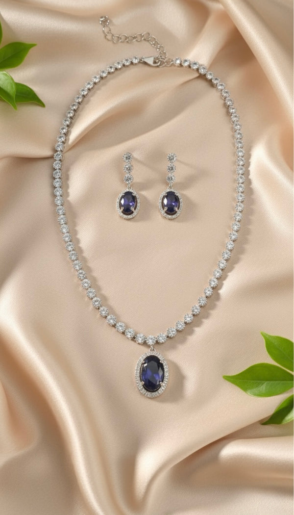 Regal Solitaire AD Necklace (Blue)