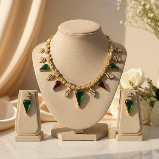 Zarina Polki Necklace (Wine and Green)