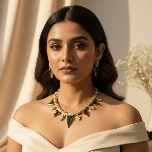Zarina Polki Necklace (Wine and Green)