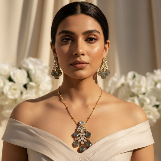 Aarshiya Chain kundan Necklace (Grey)