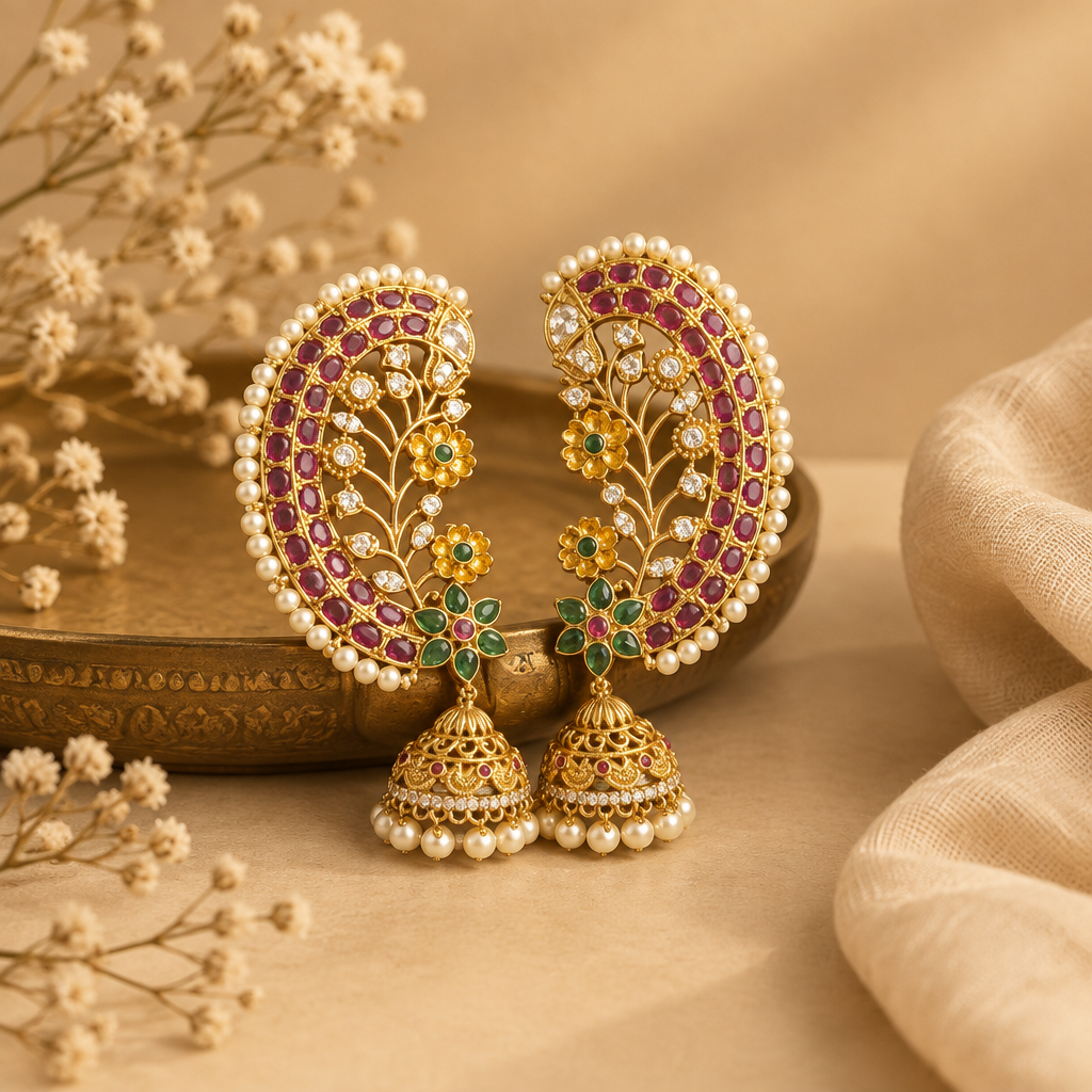Tarini Temple Ear Cuffs (Green)