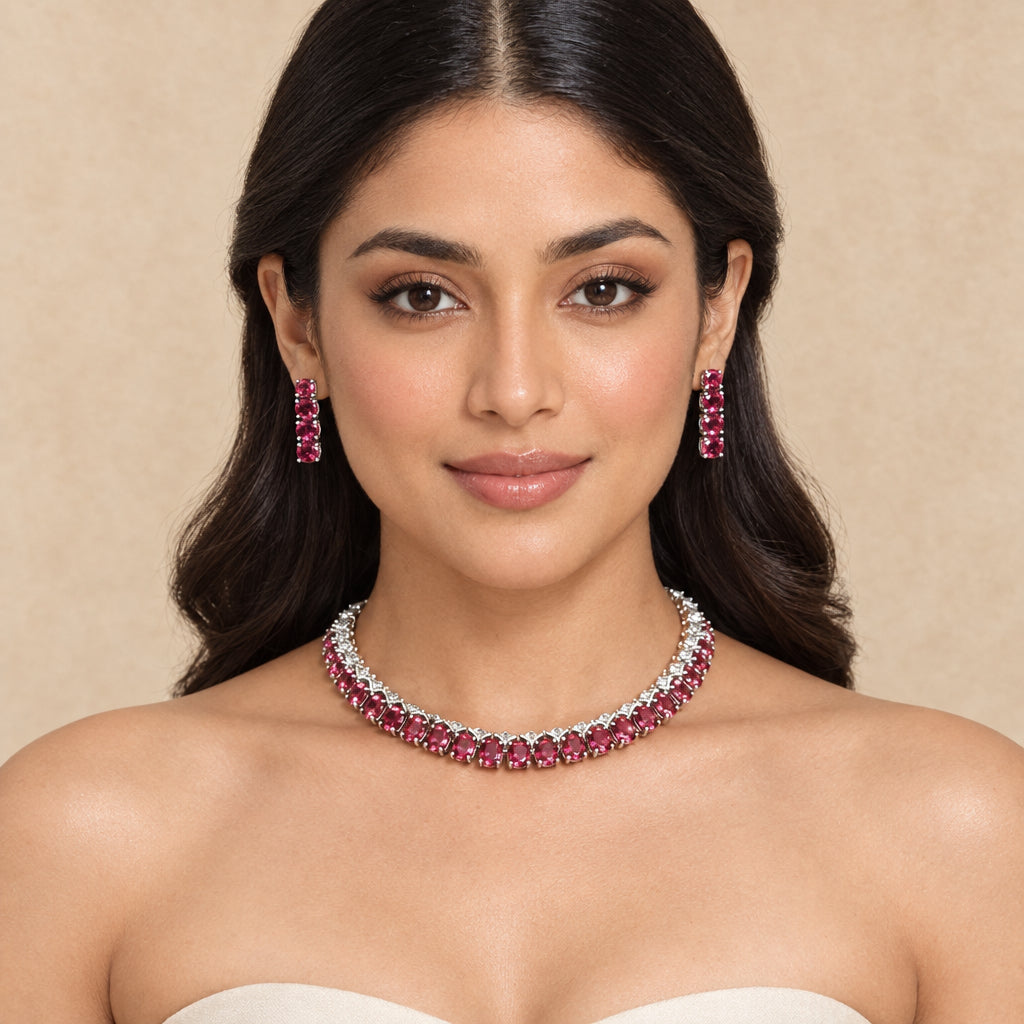 Meera Chokar Necklace Set (Pink)
