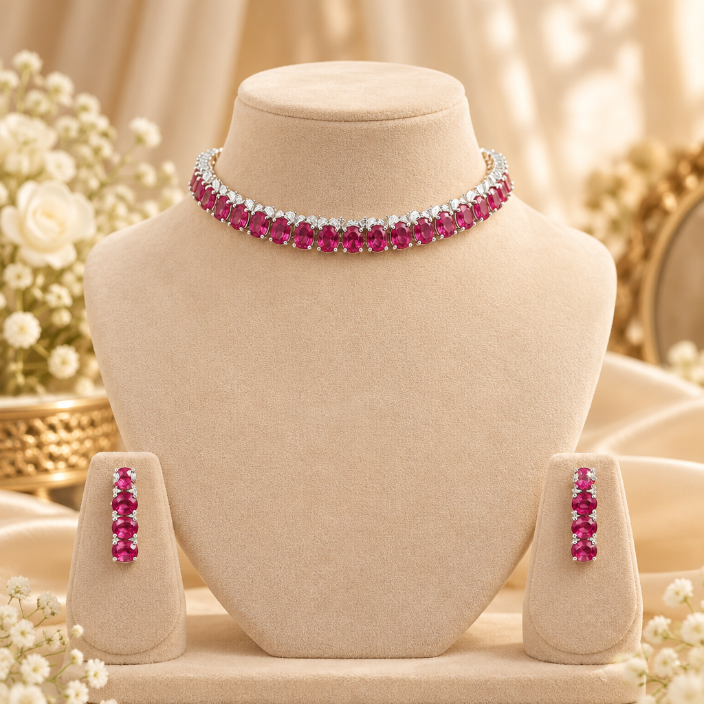 Meera Chokar Necklace Set (Pink)