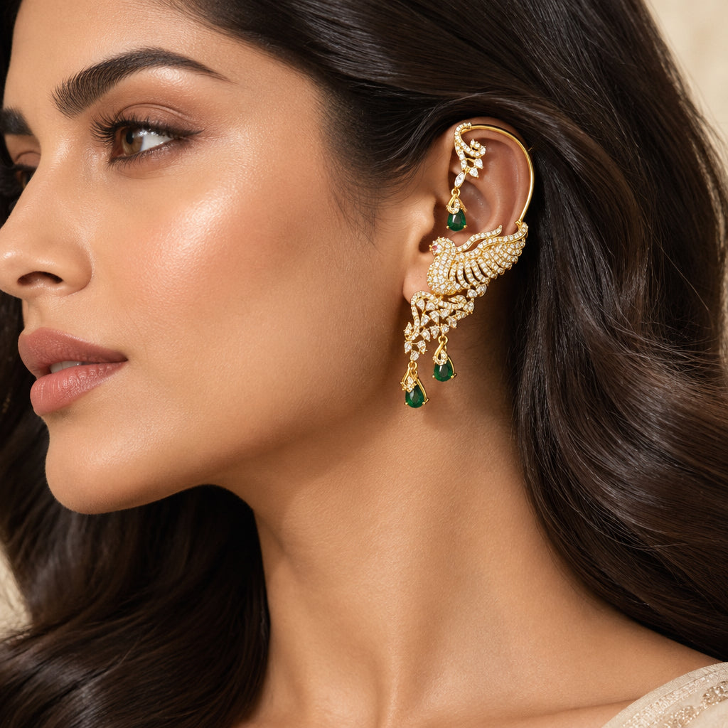 Riya Temple Ear Cuffs (Green)