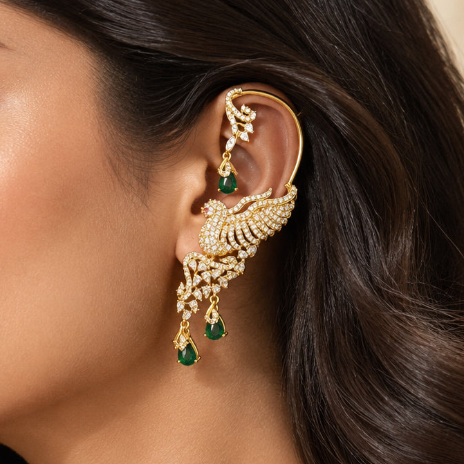 Riya Temple Ear Cuffs (Green)