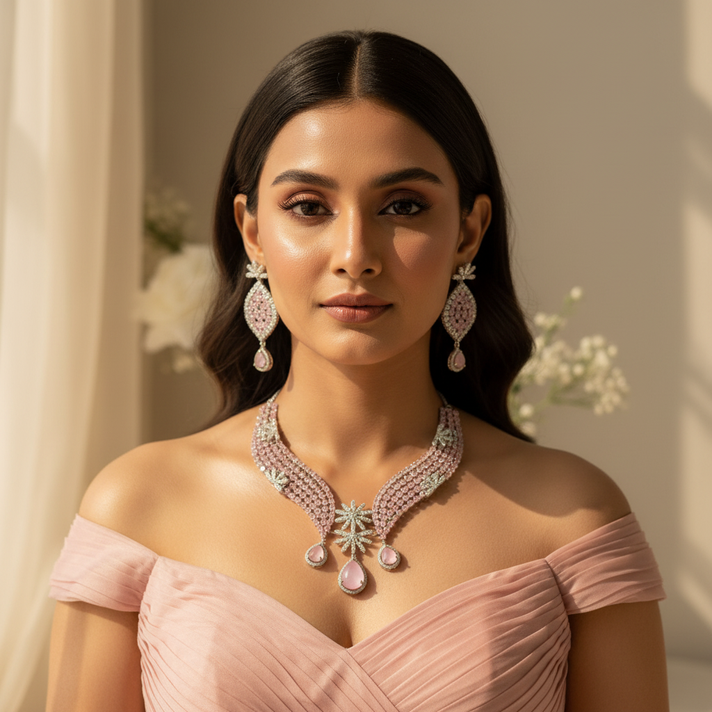 Emerald Bloom AD Necklace (Pink)
