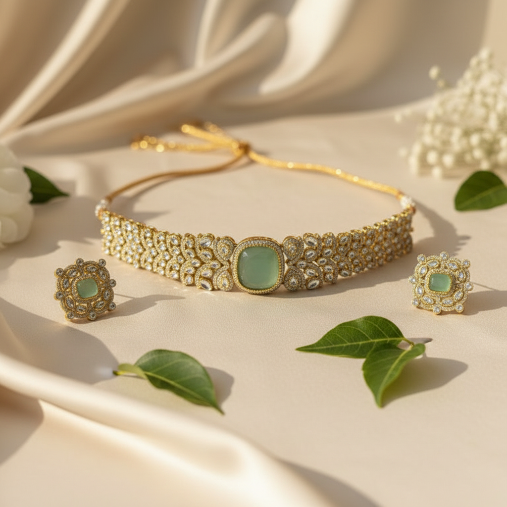 Maira Chokar Necklace (Mint Green)