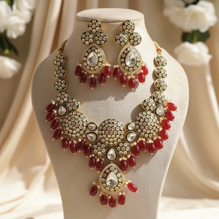 Ruhani Bridal Kundan Necklace (Wine and Green)