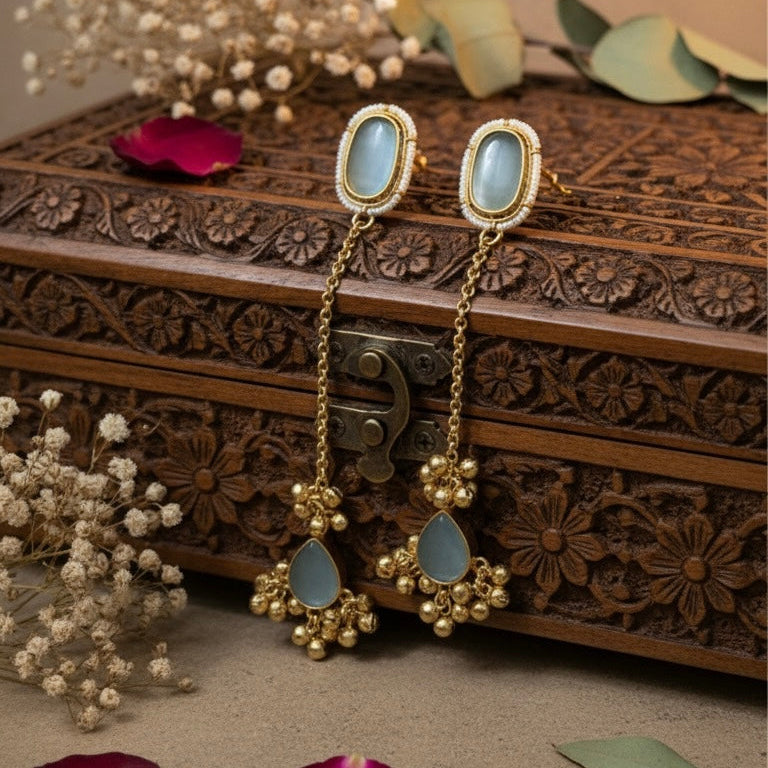 Ishika Kashmiri Earrings (Sea Blue)