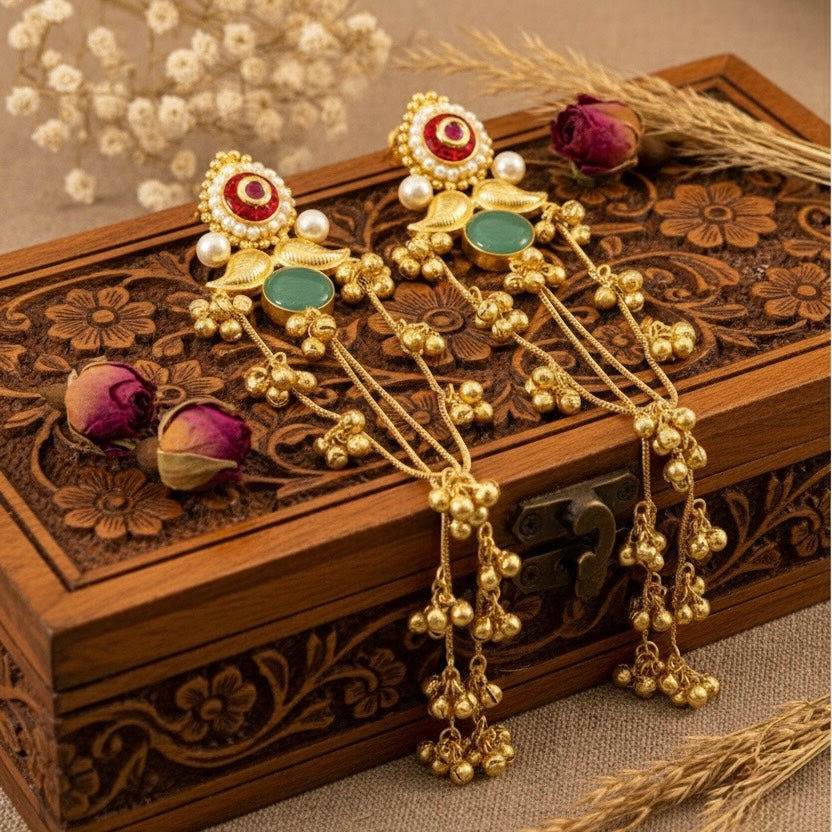 Aarzu Kashmiri Earrings (Wine and Green)