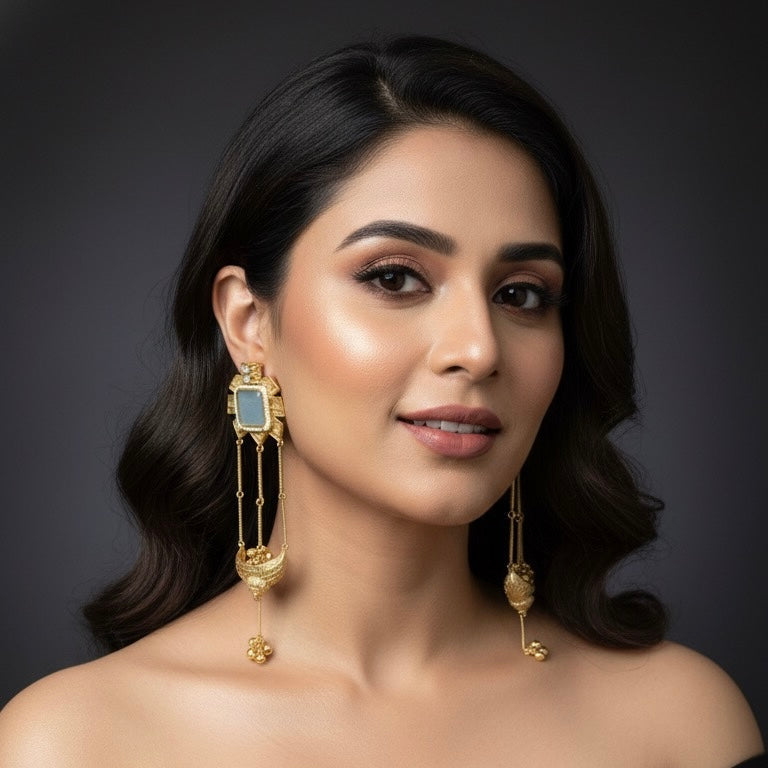 Zehra Kashmiri Earrings (Sea blue)