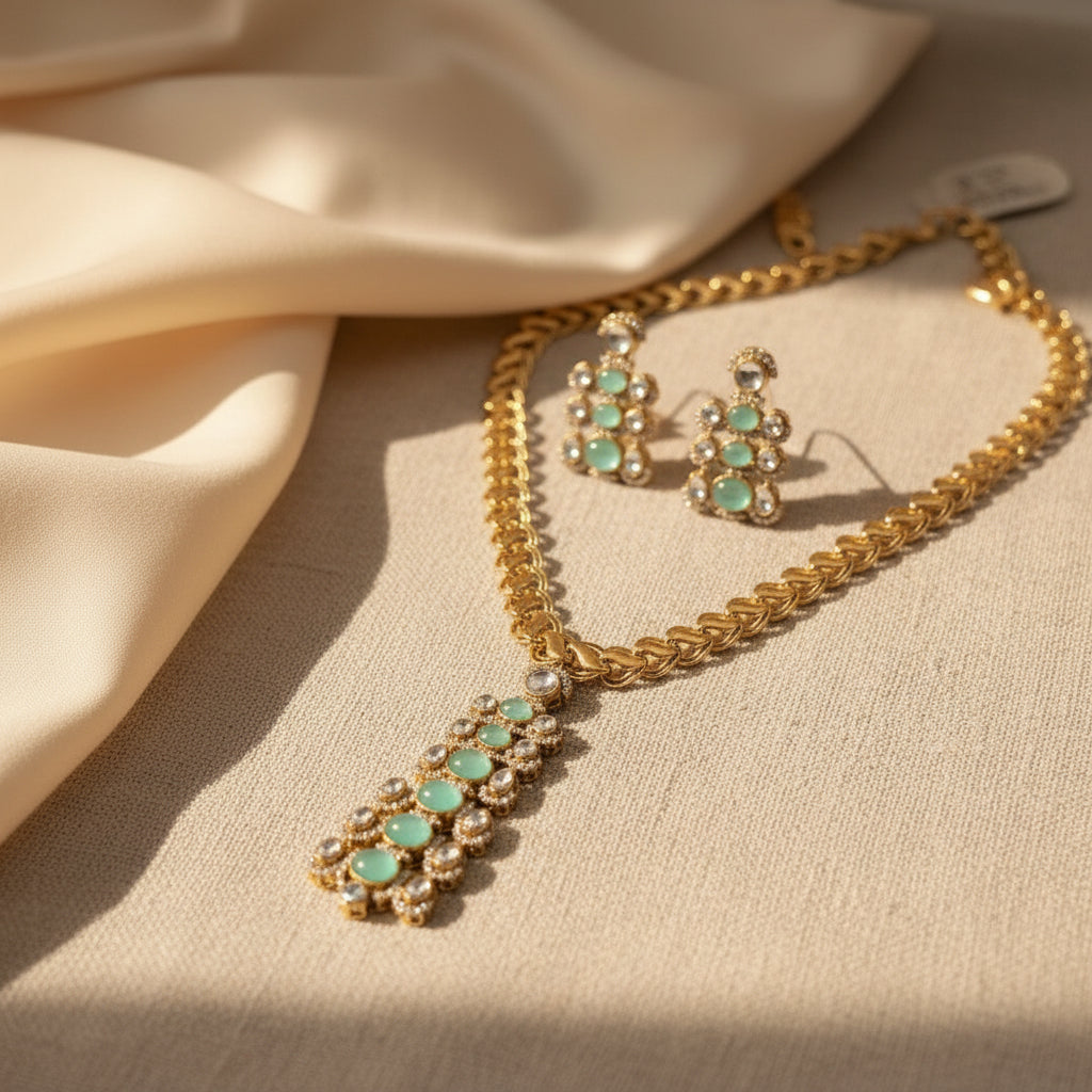 Noorvi AD Necklace (Mint Green)