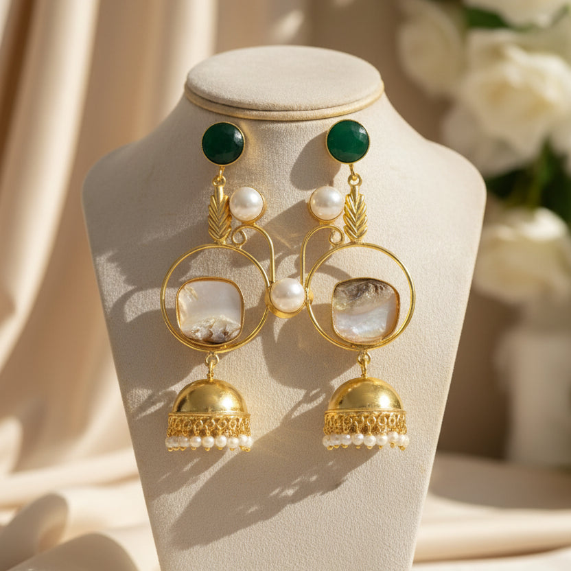 Nova Pearl Jhumkas (Green)