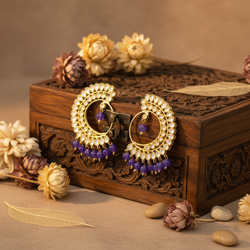 Mohini Kundan Earrings (Purple)