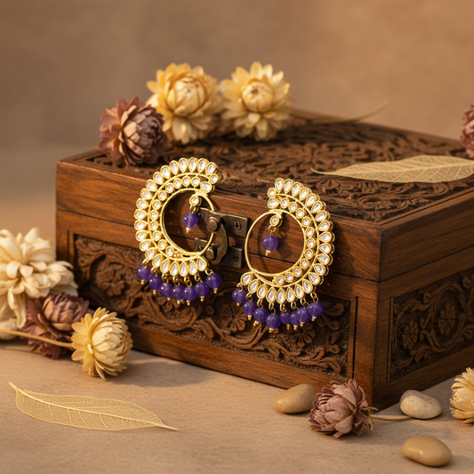 Mohini Kundan Earrings (Purple)