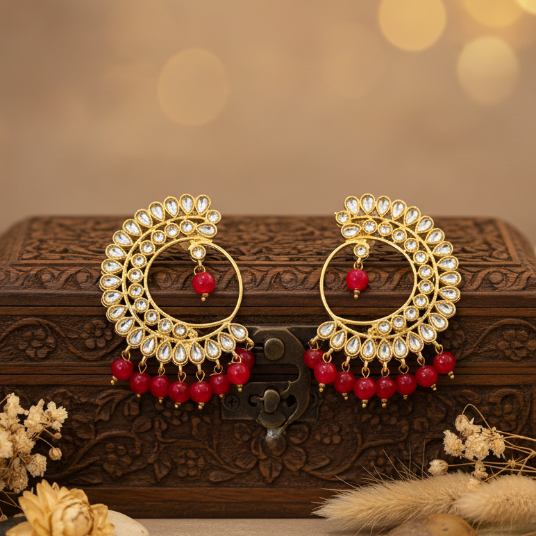 Mohini Kundan Earrings (Red)