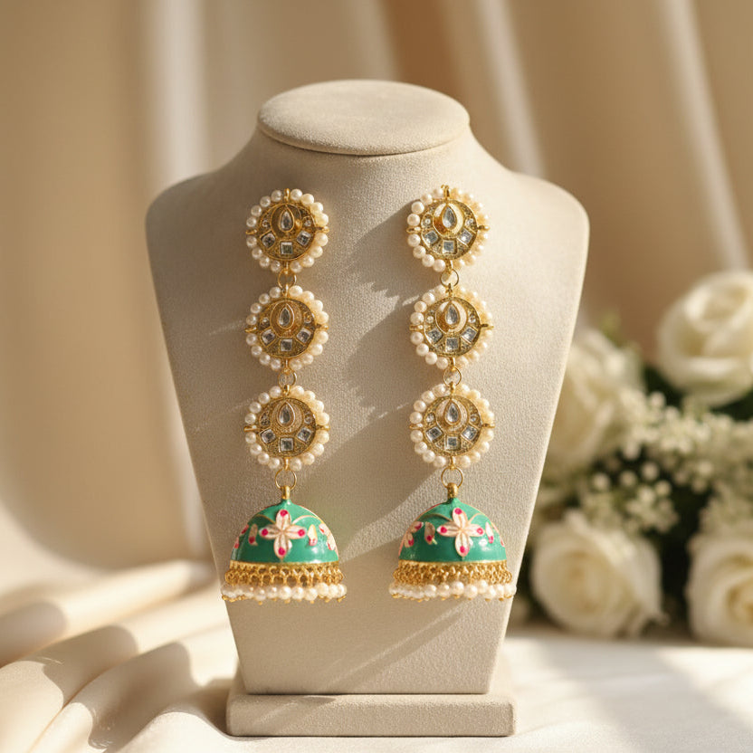 Myra Kundan Earrings (Mint Green)